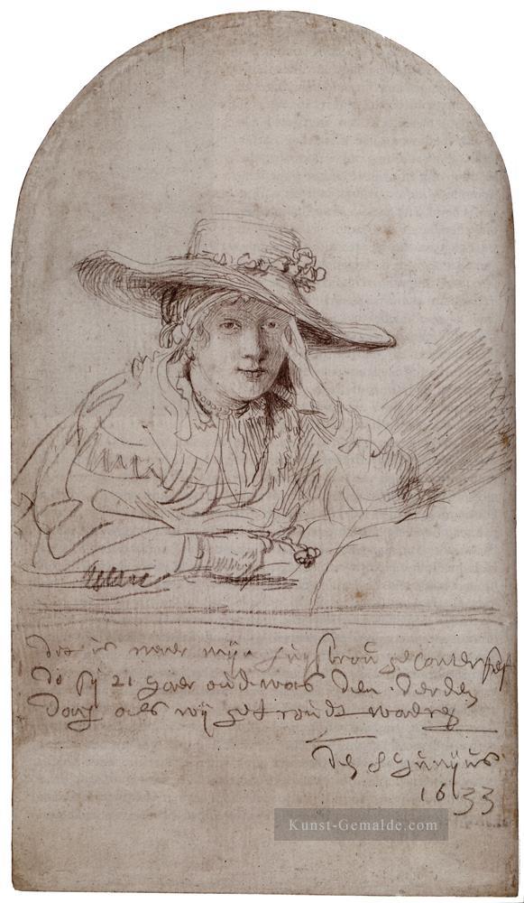 Saskia in einem Strohhut Rembrandt Ölgemälde